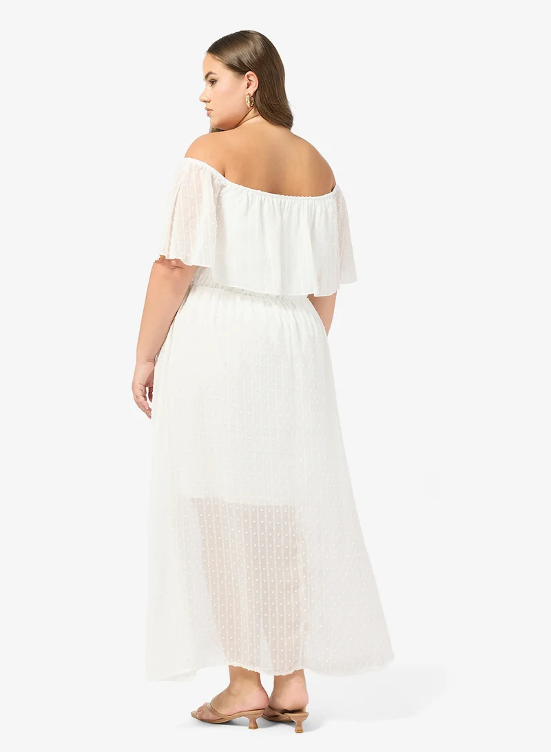 جينجر بلس فستان  لاين دانتيل مكشوف الكتفين